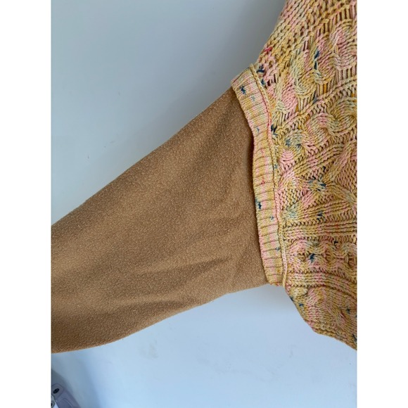 Free People Honeycomb Combo Cable Knit Cropped Sweater Yellow Multi OB1230305 S - Picture 2 of 5